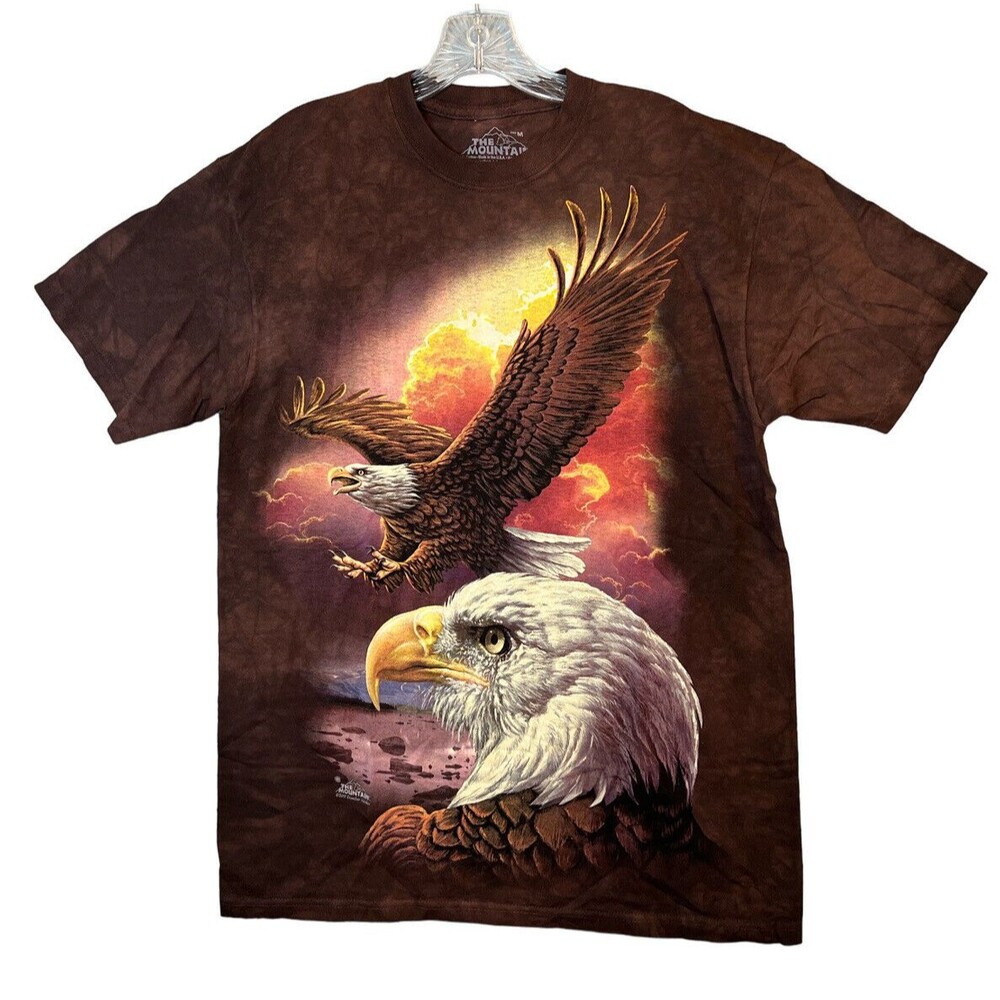 The Mountain Vintage Tie Dye Mens Size Medium Brown Screaming Bald Eagle T Shirt